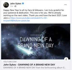 ohn Sykes New Song 2020 Dawning of a Brand New Day Facebook